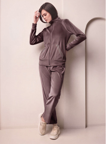 Lormar SHINY women’s soft velour full zip suit with long sleeve homewear jacket and matching long pants 2