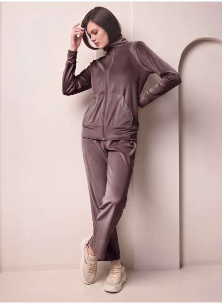 Lormar SHINY women’s soft velour full zip suit with long sleeve homewear jacket and matching long pants