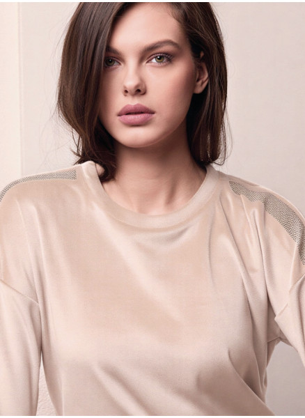 Round neck jacket and long pants with cuffs — SHINY