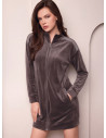 Vestaglia full zip donna SHINY Lormar in soft velour con collo alto, tasche laterali e strass ton sur ton