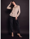 Lormar GOOD women’s soft velour button-up pyjamas with contrasting piping and buttons and matching long pants