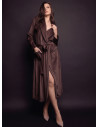 Lormar GOOD women’s long sleeve soft velour night gown with belt, shawl collar, patch pockets and contrasting piping