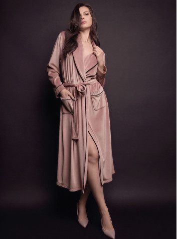 Vestaglia lunga donna GOOD Lormar in soft velour con collo sciallato, cintura, tasche e piping a contrasto 2