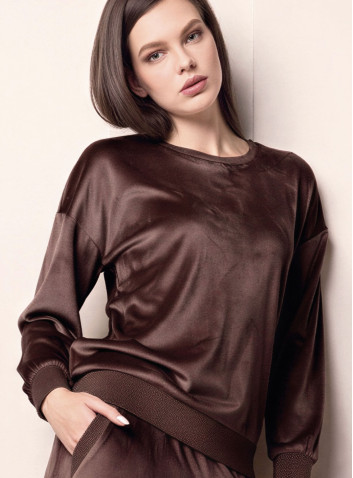 Tuta girocollo donna TARGET Lormar in soft velour con dettagli lurex ton sur ton e pantalone lungo con tasche e polsi 2