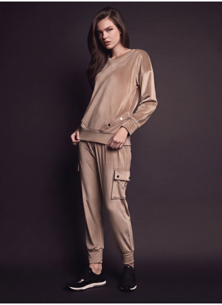 Tuta girocollo donna LEISURE Lormar in soft velour con pantalone lungo, polsi e tasche cargo