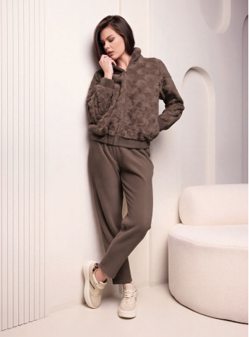 Lormar COCOON women’s full zip bomber jacket in double-fronted fur with matching supersoft coral fleece long pants 2