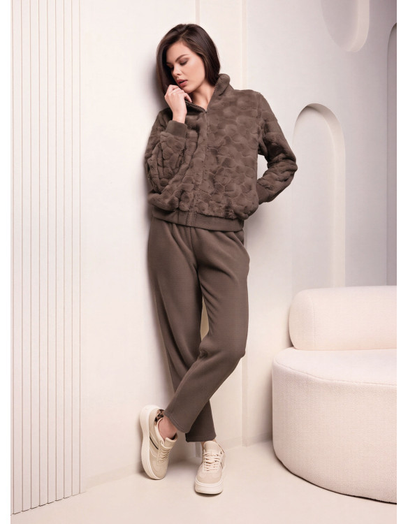 Lormar COCOON women’s full zip bomber jacket in double-fronted fur with matching supersoft coral fleece long pants