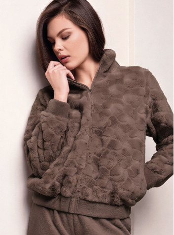 Lormar COCOON women’s full zip bomber jacket in double-fronted fur supersoft coral fleece with a high collar 2