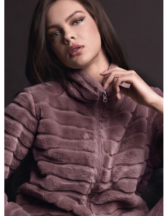 Giacca full zip donna VISONE Lormar in coral supersoft effetto pelliccia doppia frontura con collo alto