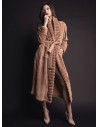 Lormar VISONE women’s long sleeve night gown with belt in fur supersoft coral fleece, side pockets and fur-effect cuffs