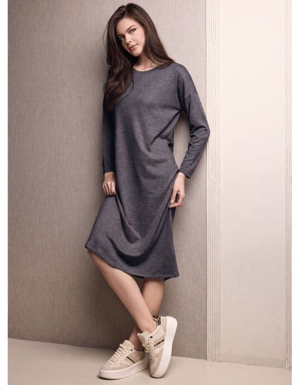 Lormar WEEKEND women’s long sleeve round neck brushed midi dress