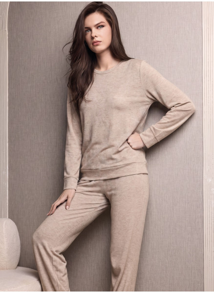 Lormar WEEKEND women’s brushed round neck set with matching long pants