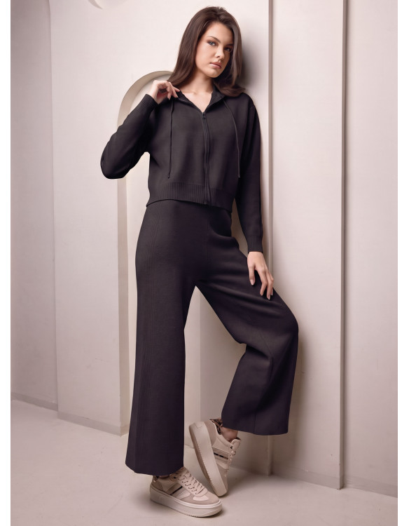Tuta full zip donna LIVING Lormar in maglia pettinata con cappuccio e pantalone lungo