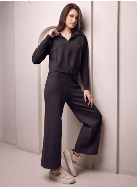 Tuta full zip donna LIVING Lormar in maglia pettinata con cappuccio e pantalone lungo