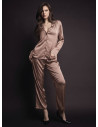 Pigiama aperto donna COUTURE Lormar in raso setificato con ricamo setificato sullo scollo e pantalone lungo coordinato