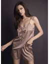 Baby-doll donna COUTURE Lormar in raso setificato con top a spalline sottili, ricamo setificato e pantalone corto coordinato