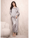 Lormar SATÈN women’s silky satin button-up pyjamas with a long-sleeved lace-trimmed top and matching long pants