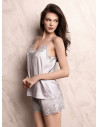 Lormar SATÈN women’s silky satin tank top pyjamas with thin straps, cut-out lace details and matching short pants