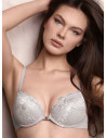 Lormar SATÈN cut out lace push up bra, rosegold colour metal tag. Graduated push up cups with +1 size effect